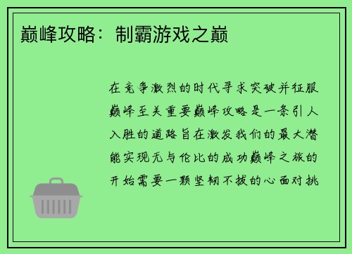 巅峰攻略：制霸游戏之巅